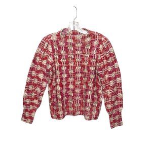 NEW Nic+Zoe Waffle Stitch Stamp Sweater Women's Red/Pink Long Sleeve Top Size L